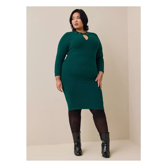 NWT  Green Torrid At The Knee Sweater Gromet Dress Size 3x - Picture 1 of 9